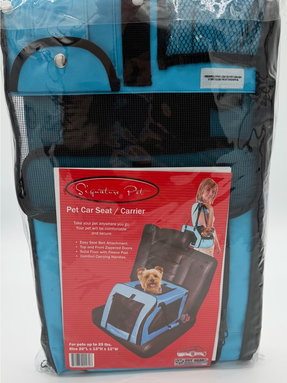 Signature Blue and Black Pet Car Seat Carrier